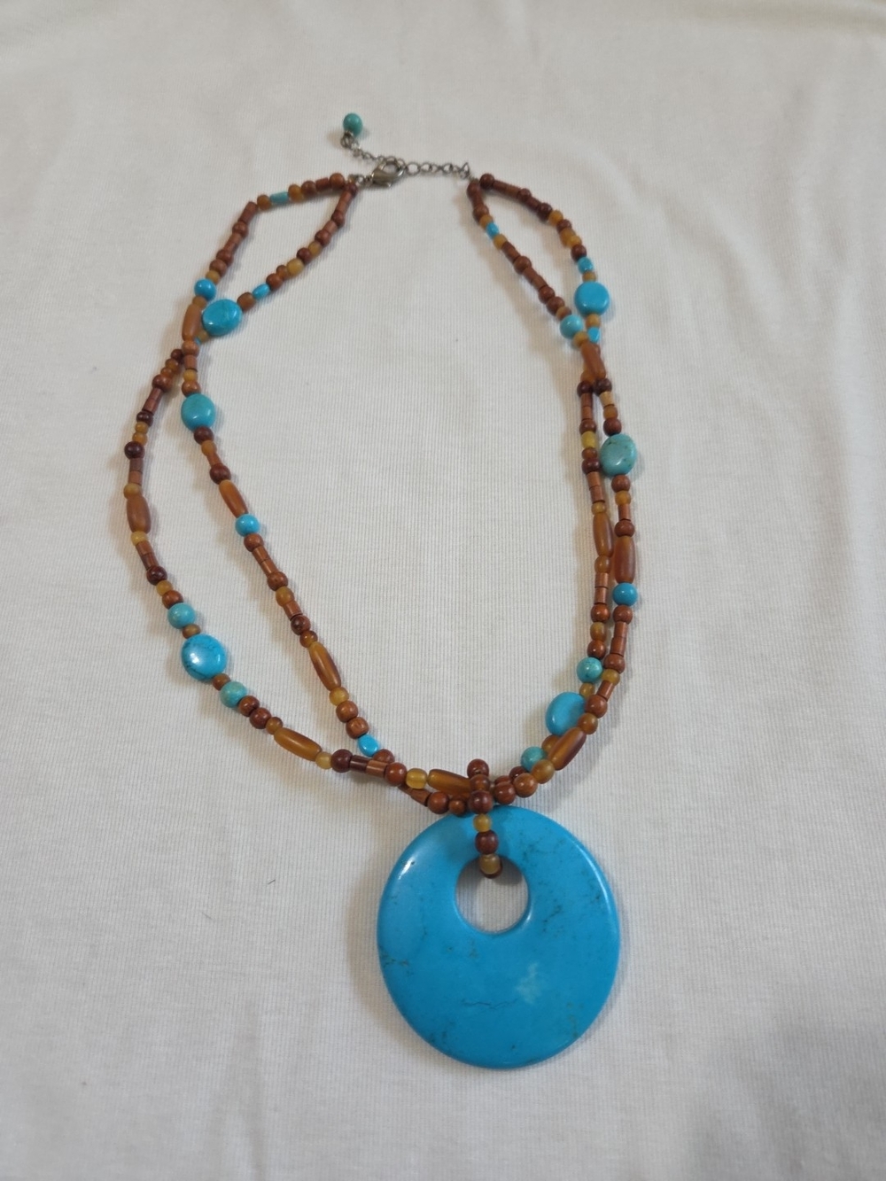 Coldwater Creek Turquoise and Brown Beaded Disc Necklace Southwestern Style